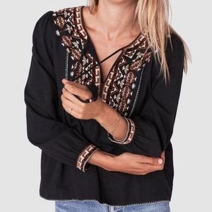 FAHERTY Embroidered Peasant Top | Size S
